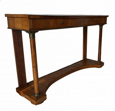 Empire console table in solid and satin walnut, 19th century