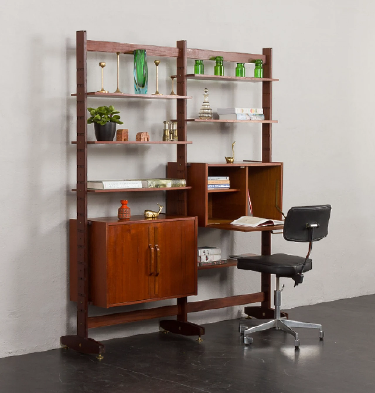 Two-bay teak and brass bookcase by Ico Parisi, 1960s 9