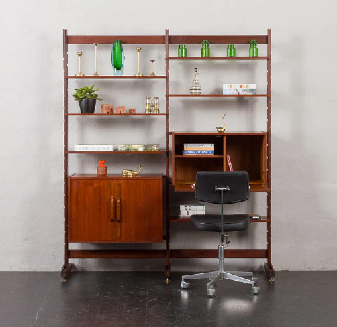 Two-bay teak and brass bookcase by Ico Parisi, 1960s 10