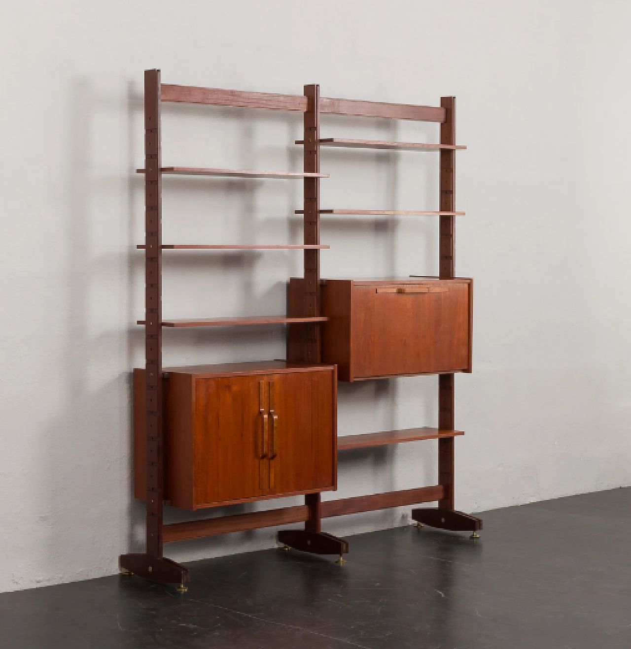 Two-bay teak and brass bookcase by Ico Parisi, 1960s 11