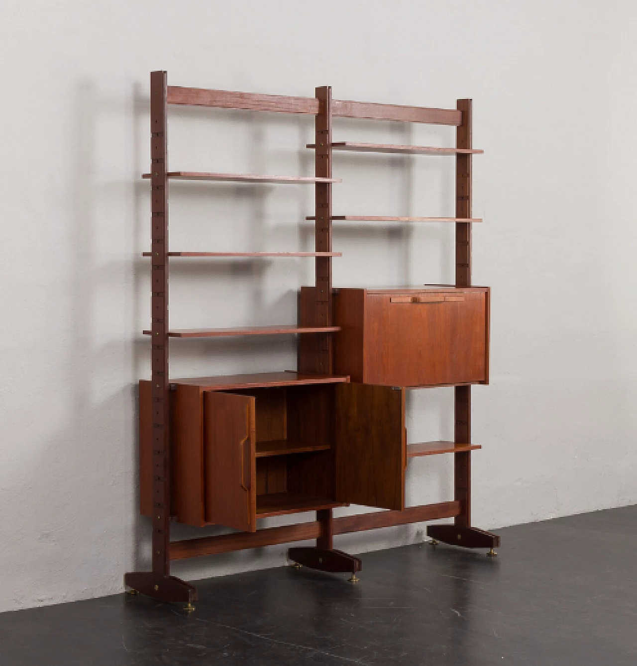Two-bay teak and brass bookcase by Ico Parisi, 1960s 12