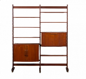 Two-bay teak and brass bookcase by Ico Parisi, 1960s
