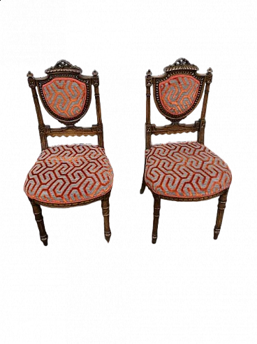Coppia di sedie in noce con seduta in velluto, fine '800