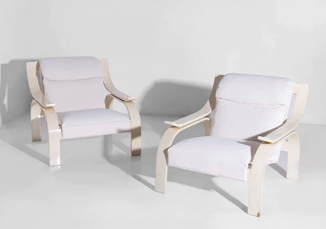 Pair of 722 Woodline armchairs by Marco Zanuso for Arflex, 1960s 1