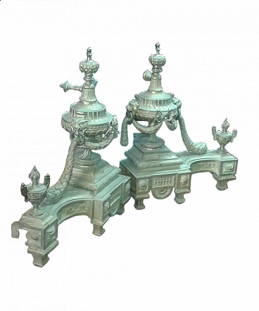 Pair of iron and gilded bronze fireplace andirons, 19th century