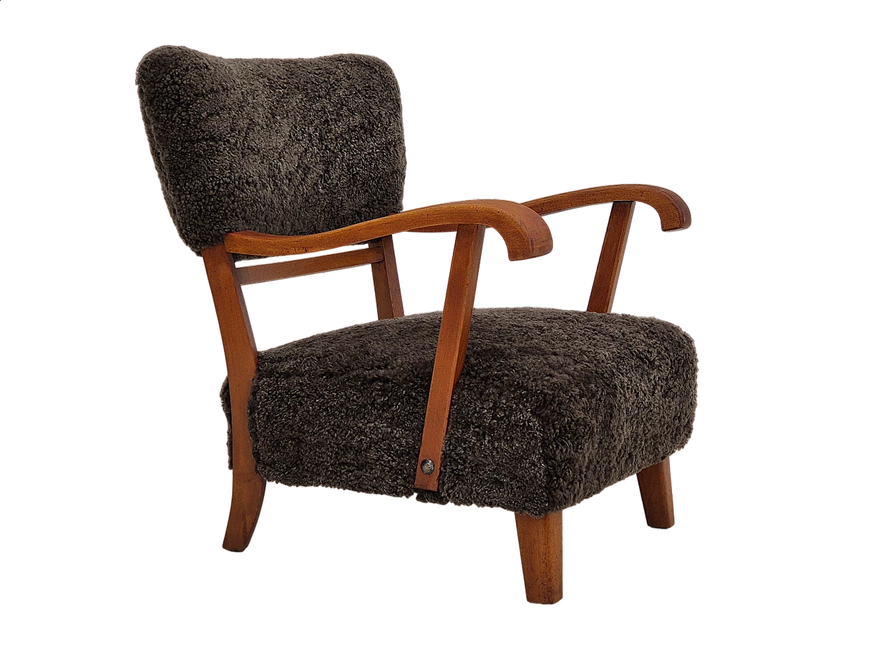 Danish beechwood armchair with sheep skin upholstery, 1950s 15