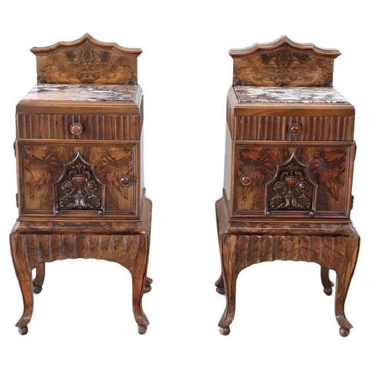 Pair of Art Deco bedside tables in walnut burl, 1920s 1