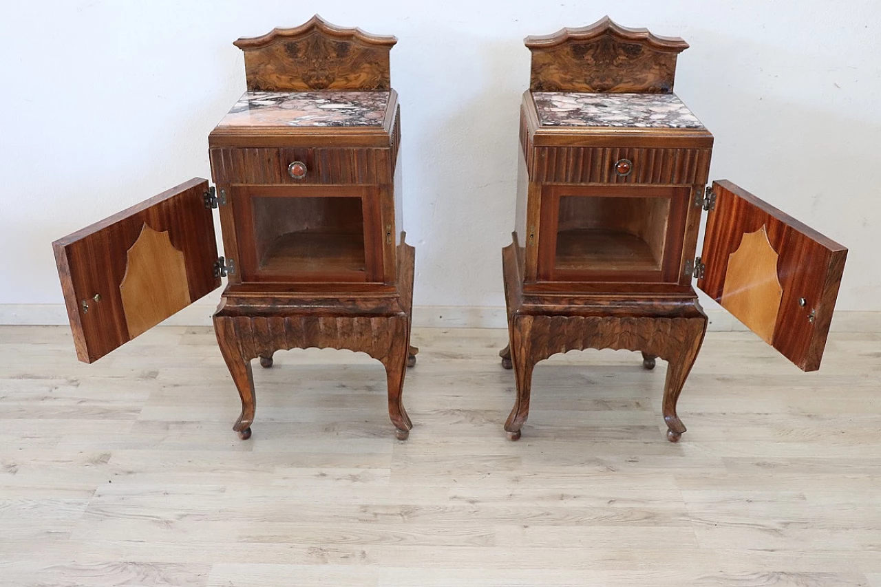 Pair of Art Deco bedside tables in walnut burl, 1920s 10