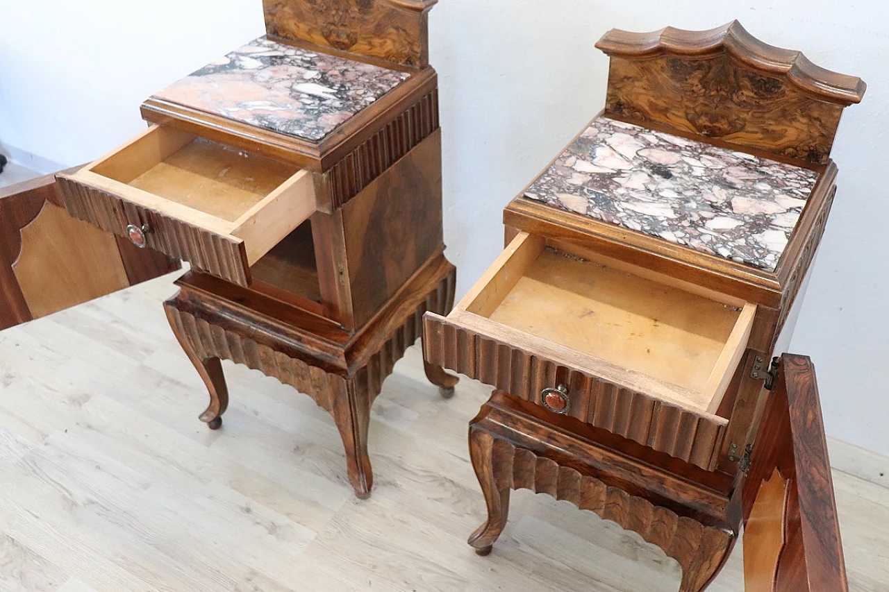 Pair of Art Deco bedside tables in walnut burl, 1920s 12