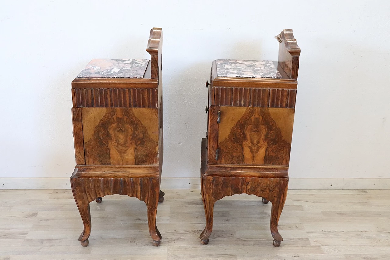 Pair of Art Deco bedside tables in walnut burl, 1920s 13