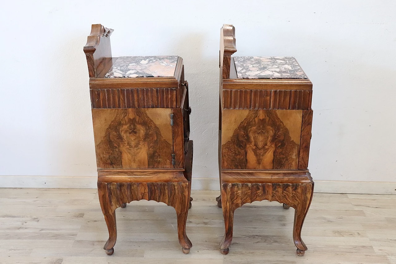 Pair of Art Deco bedside tables in walnut burl, 1920s 15