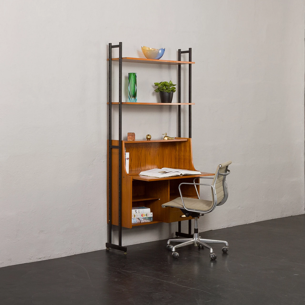 Libreria con scrittoio in teak nello stile di Vittorio Dassi, anni '60 3