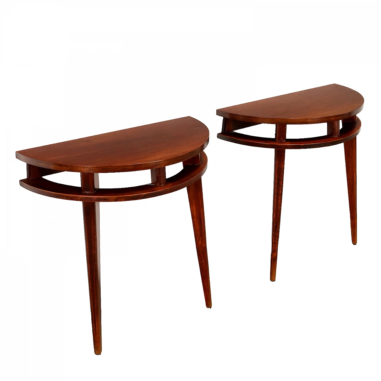 Pair of console tables in beech wood and mahogany veneer, 1950s 1