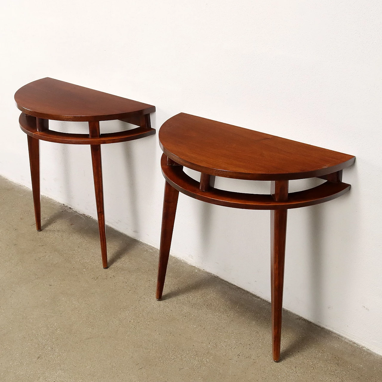 Pair of console tables in beech wood and mahogany veneer, 1950s 3