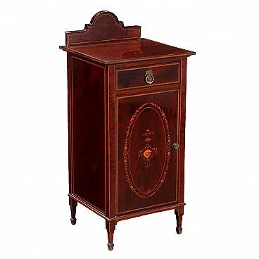Mahogany bedside table with drawer and door with maple details, early 20th century