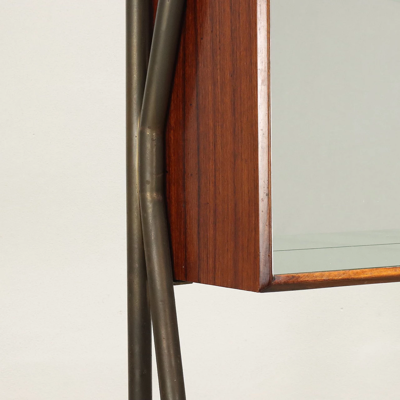 Display veneered in exotic wood and brass with mirrored glass, 1950s 6
