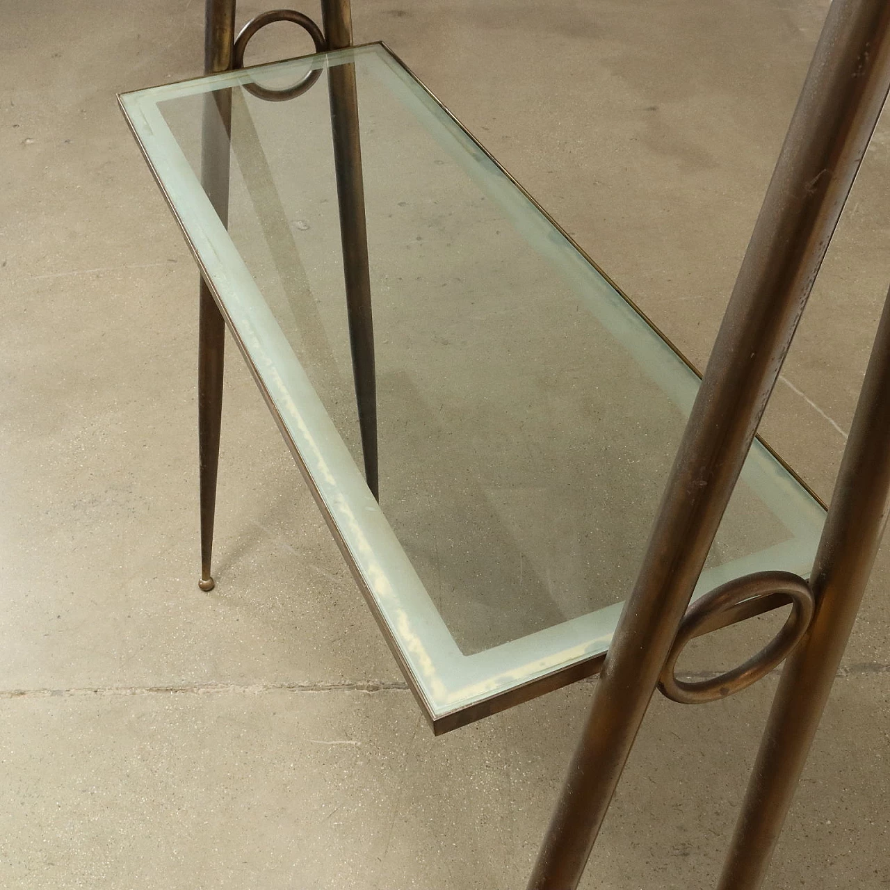 Display veneered in exotic wood and brass with mirrored glass, 1950s 8