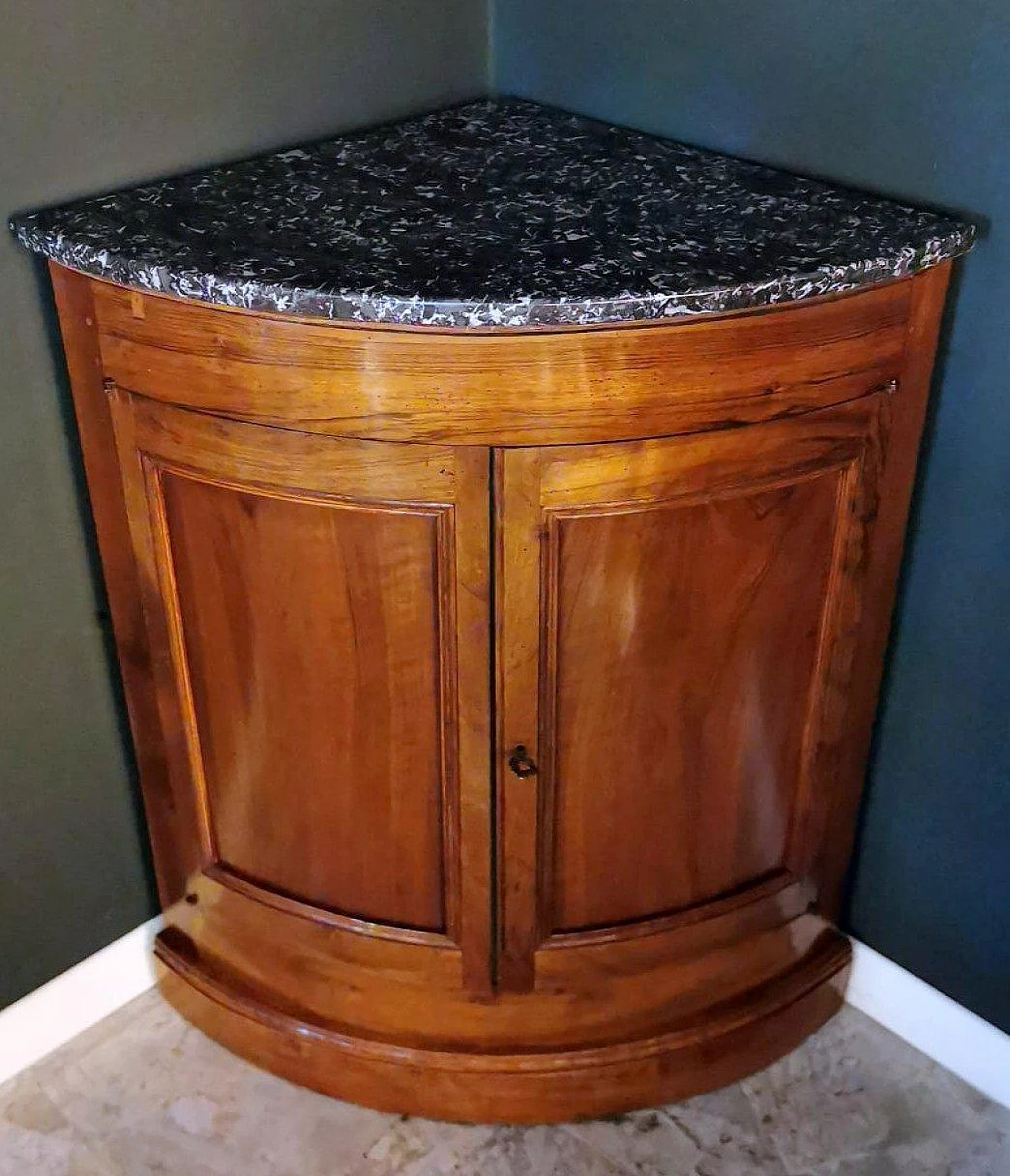 Louis Philippe walnut and marble corner cabinet, 19th century 2