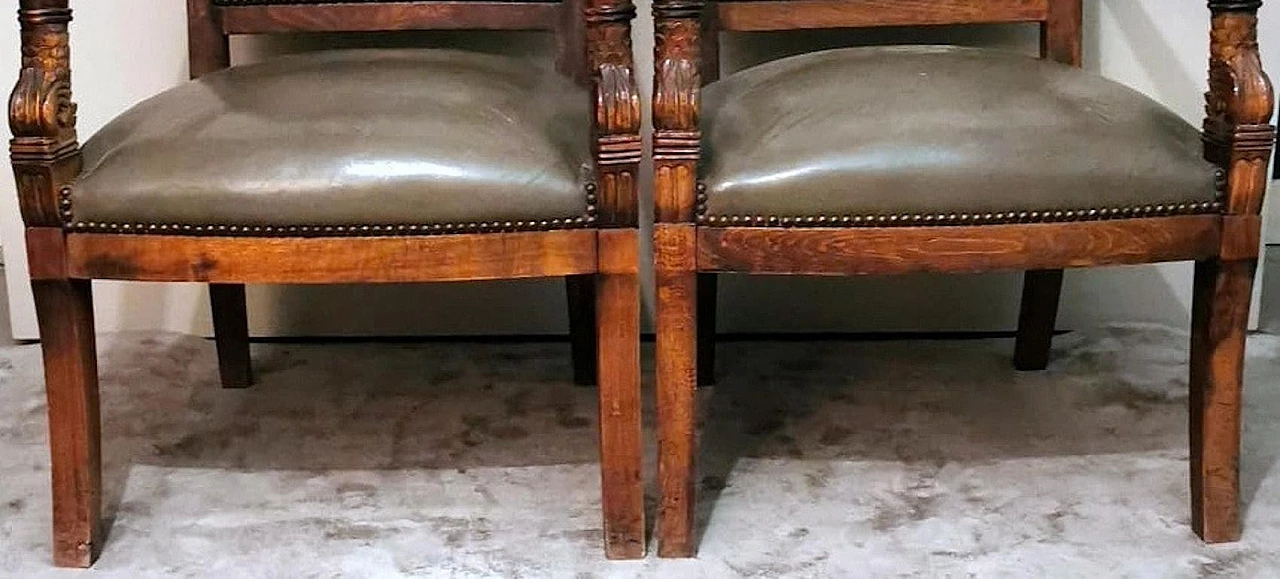 Pair of Charles X oak and cuoio Antique Master chairs, 19th century 8