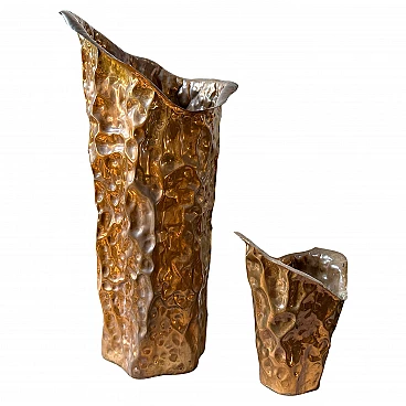 Pair of Brutalist copper vases by Angelo Bragalini, 1960s