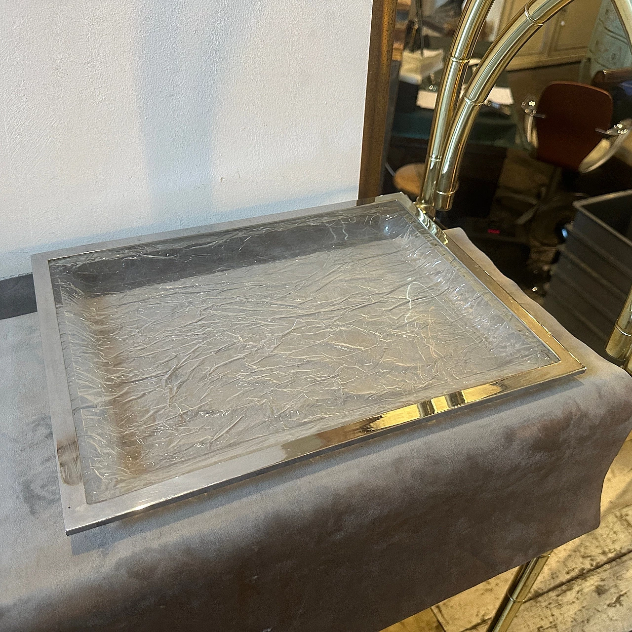 Lucite and silver plating tray by Ulderico Cavinato, 1980s 2