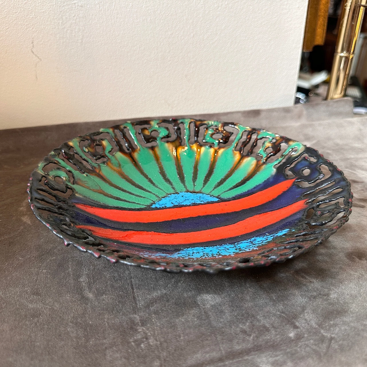 Painted copper bowl in the style of Paolo De Poli, 1950s 2
