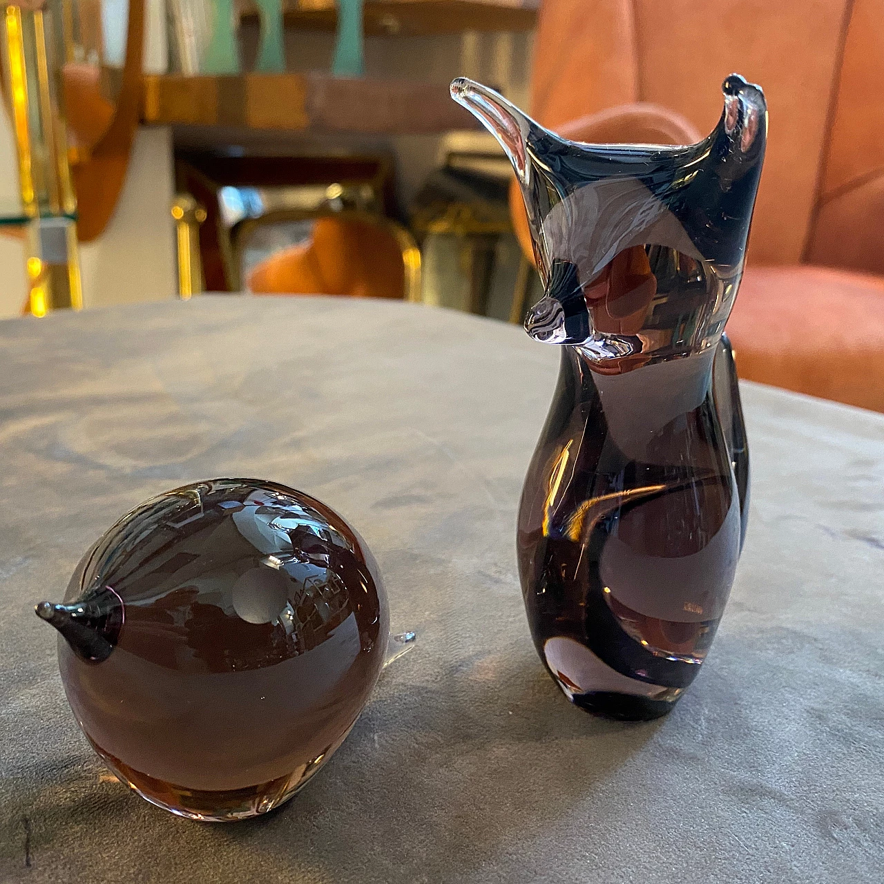 Cat and mouse, pair of Murano glass sculptures, 1980s 2