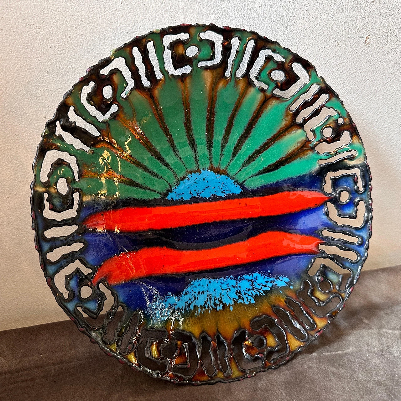 Painted copper bowl in the style of Paolo De Poli, 1950s 8