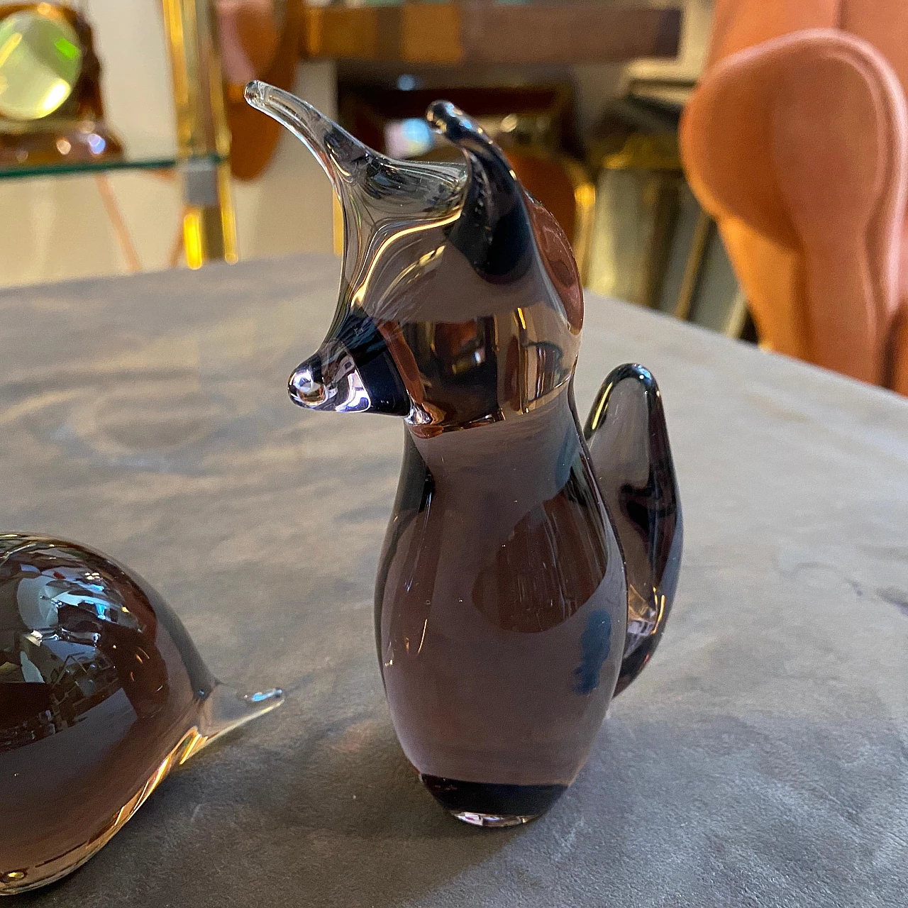 Cat and mouse, pair of Murano glass sculptures, 1980s 5