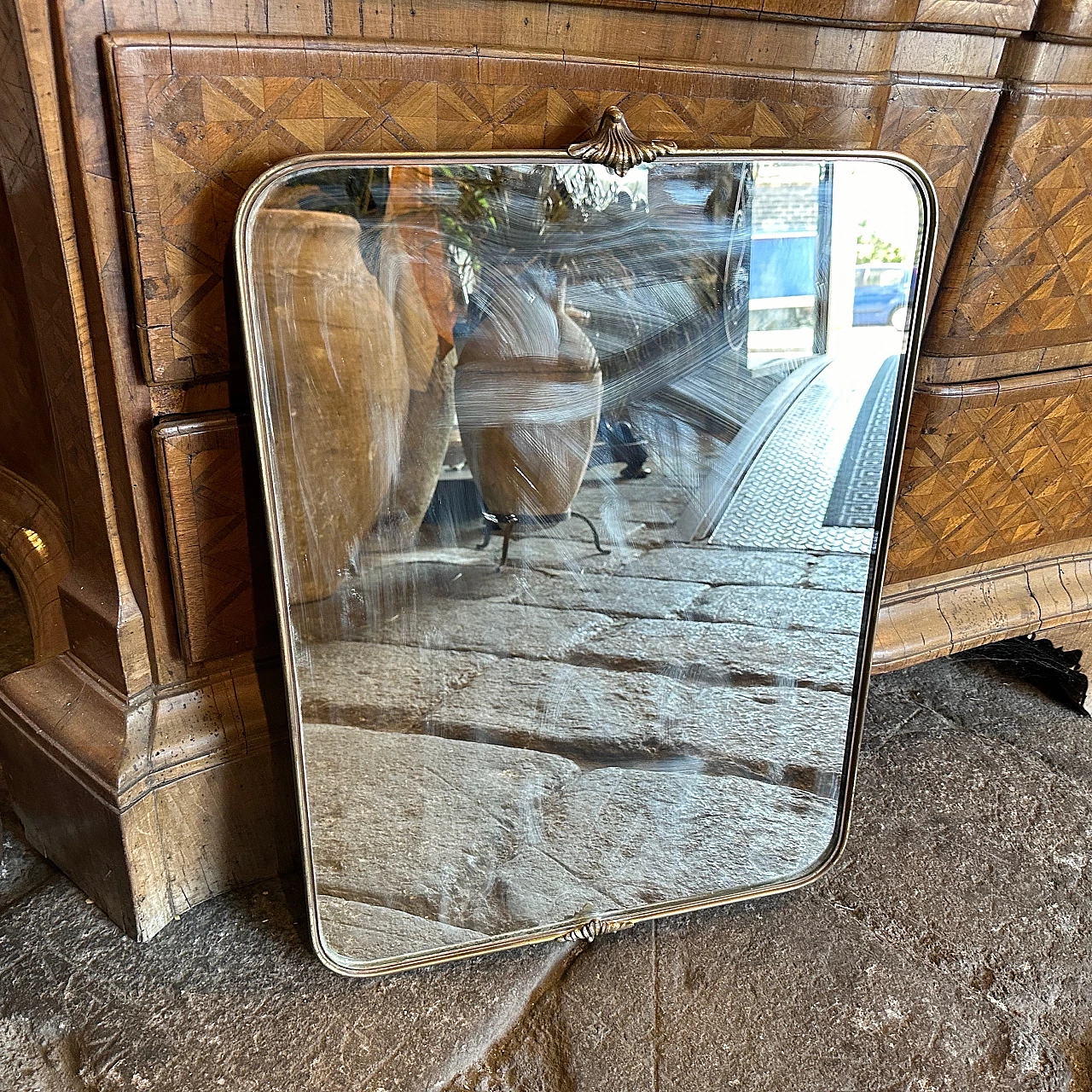 Specchio in ottone massiccio nello stile di Gio Ponti, anni '50 2