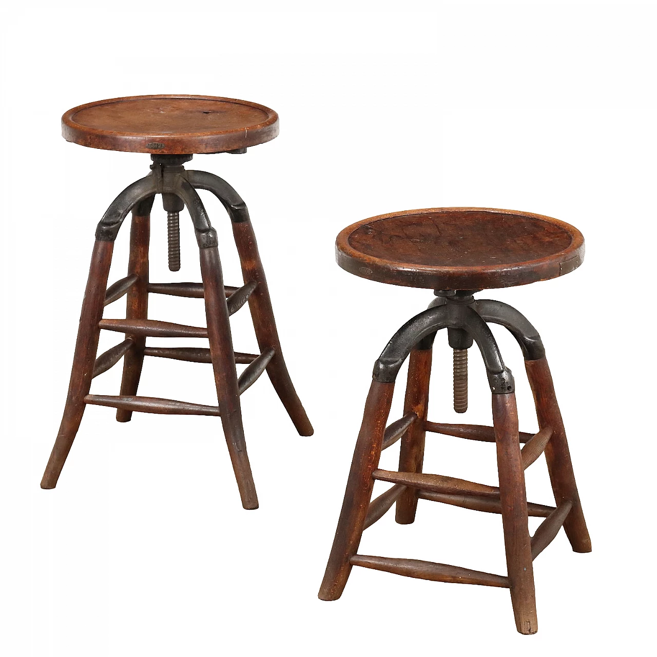 Pair of wooden and metal stools by Ditta Alfredo Cavestri Milano 1