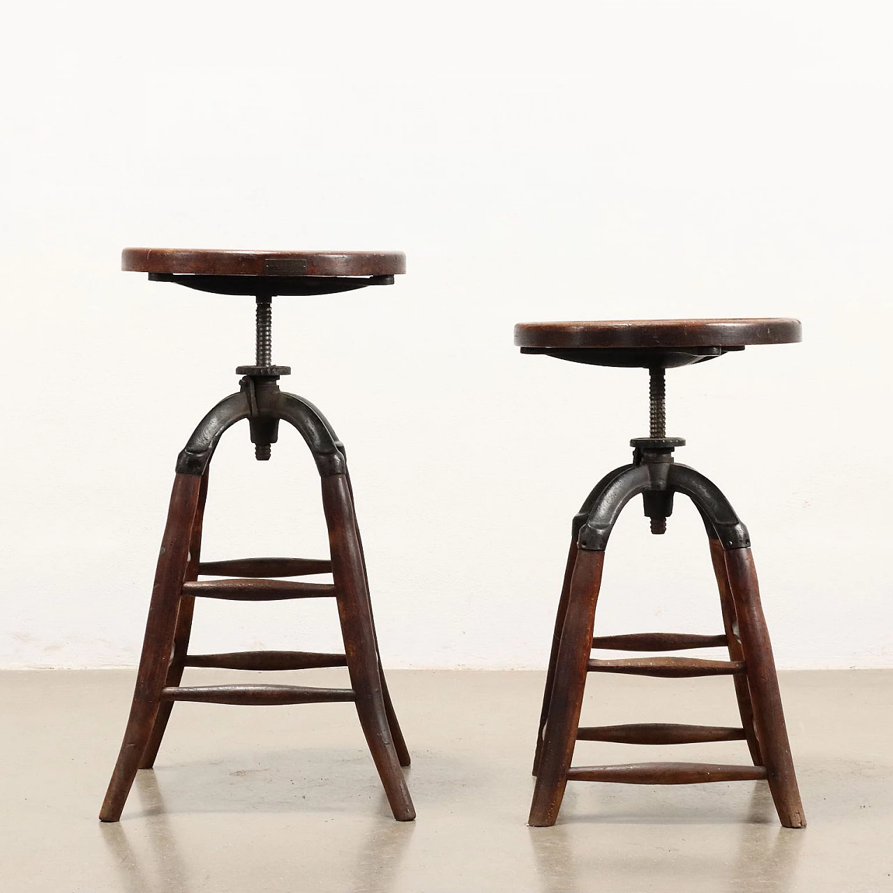 Pair of wooden and metal stools by Ditta Alfredo Cavestri Milano 3