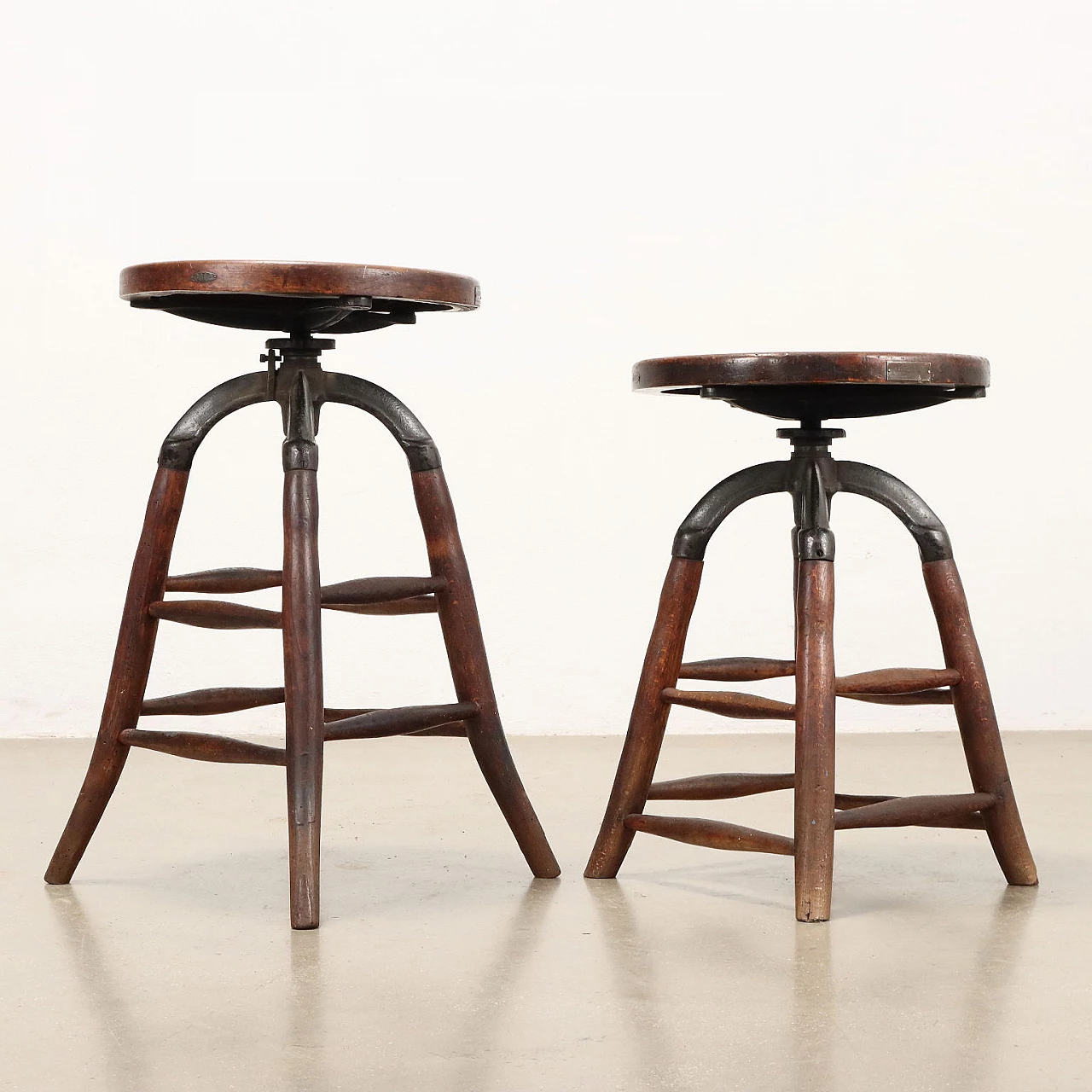 Pair of wooden and metal stools by Ditta Alfredo Cavestri Milano 8