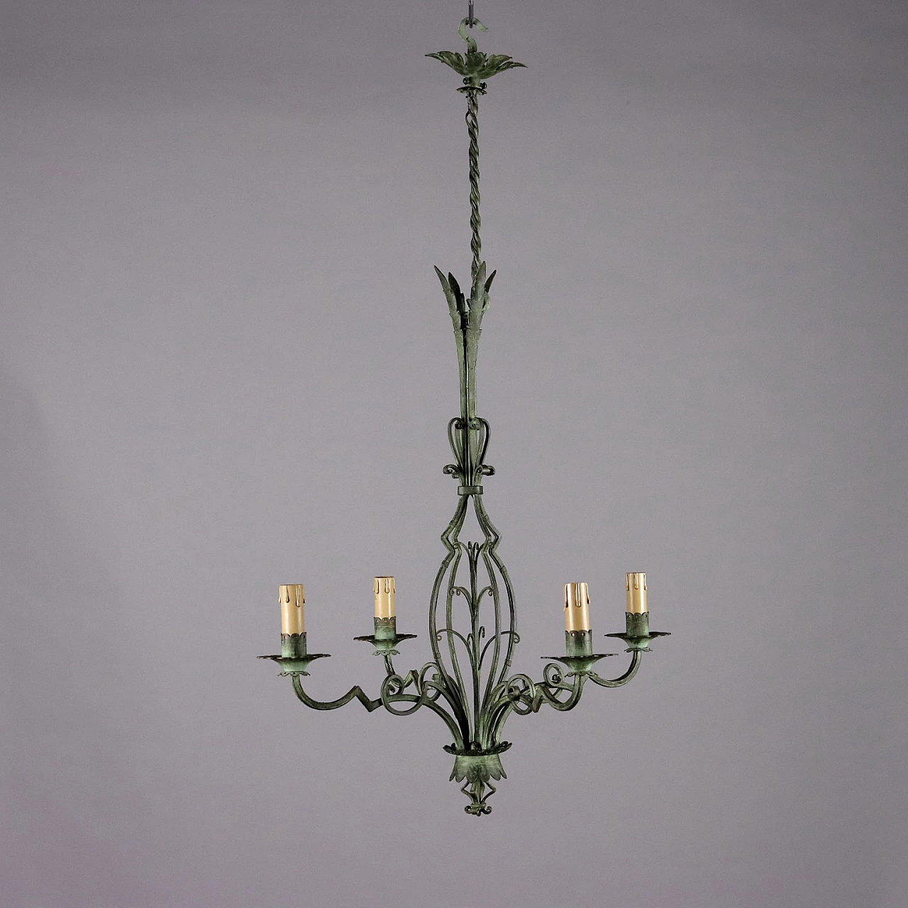 Chandelier in brass and painted sheet metal 1