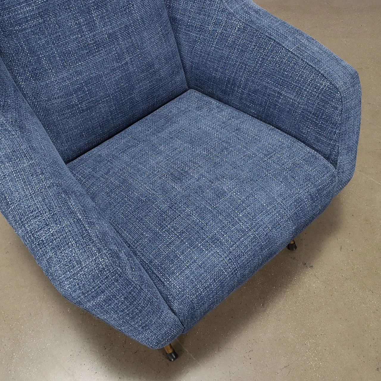 Armchair in blue fabric and brass-plated metal legs, 1960s 6
