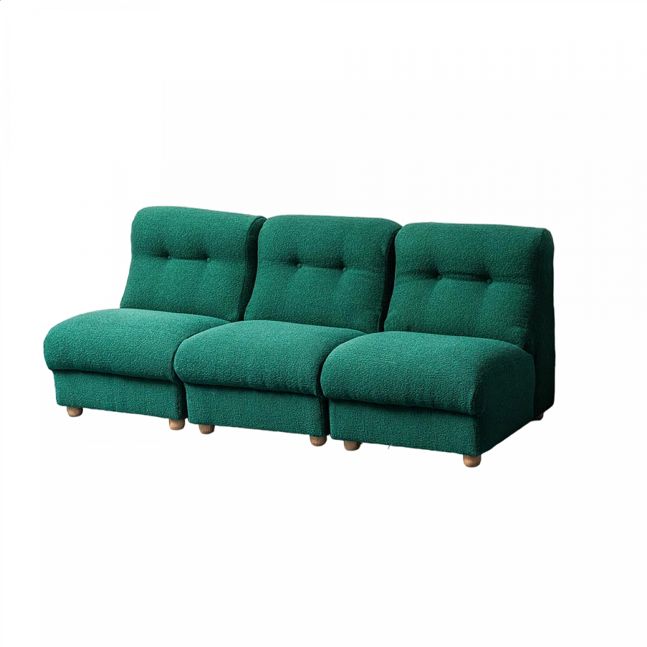 Modular three-seater sofa in green fabric, 1970s 13
