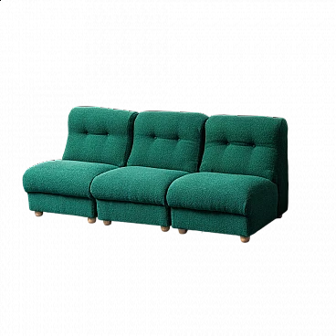 Modular three-seater sofa in green fabric, 1970s