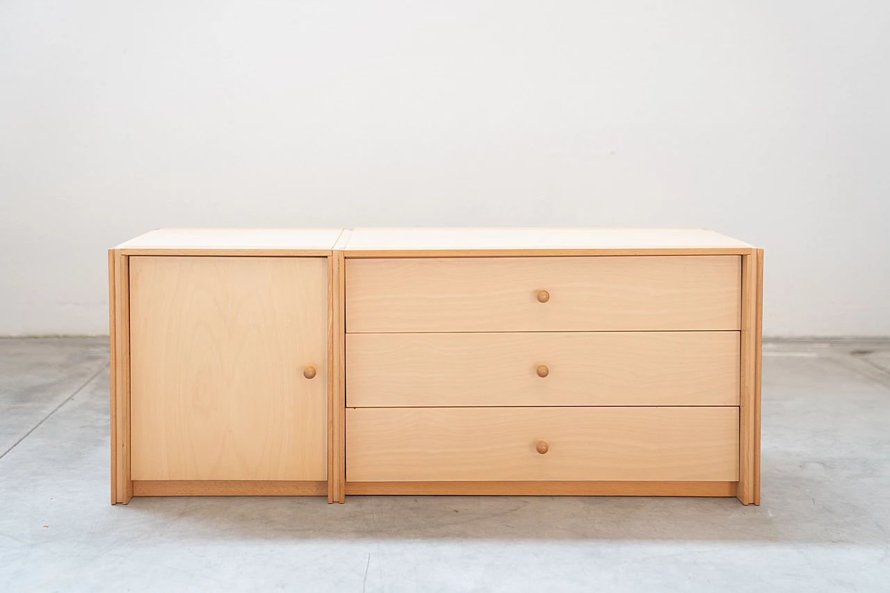 Credenza in legno di faggio con cassetti e anta, anni '80 1