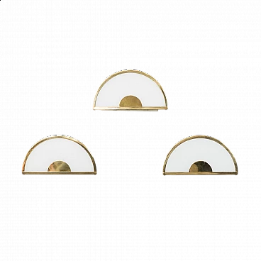 3 Wall lights in glass and brass by Zero Quattro Milano, 1970s
