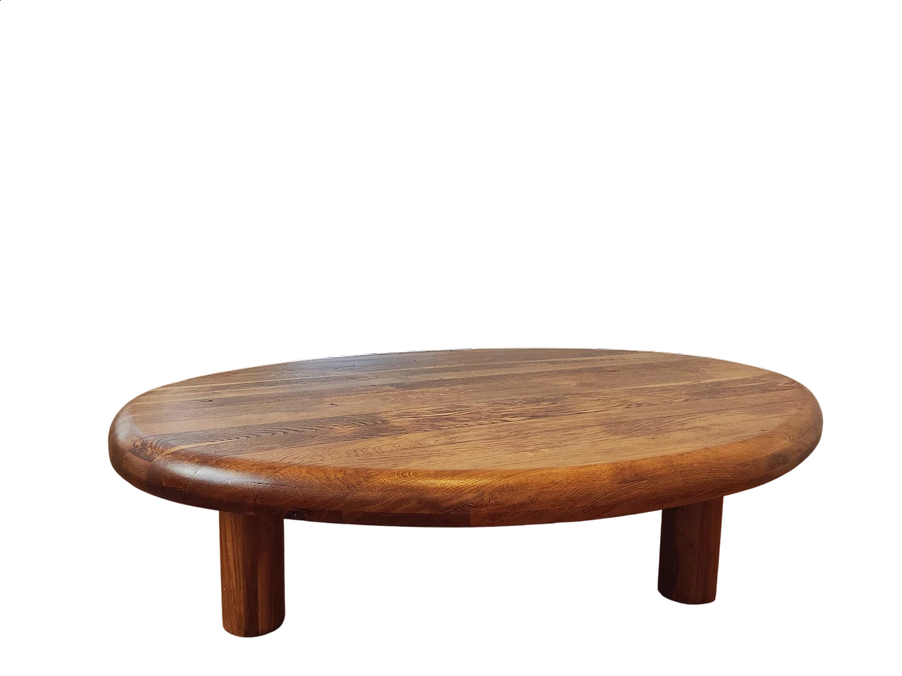 Tavolino ovale treppiede in legno massello, anni '60 15