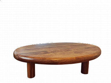 Oval tripod solid wood coffee table, 1960s