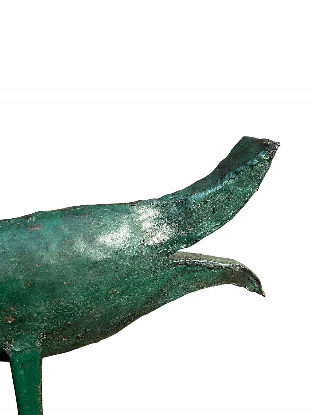 Airone, scultura in metallo laccato verde su base in legno 5