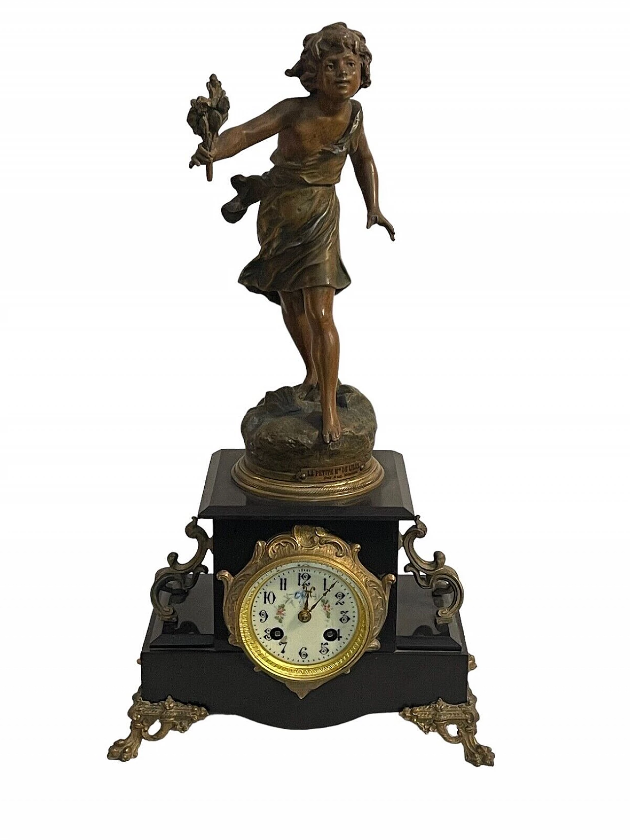 Marble table clock with bronze sculpture, late 19th century 1