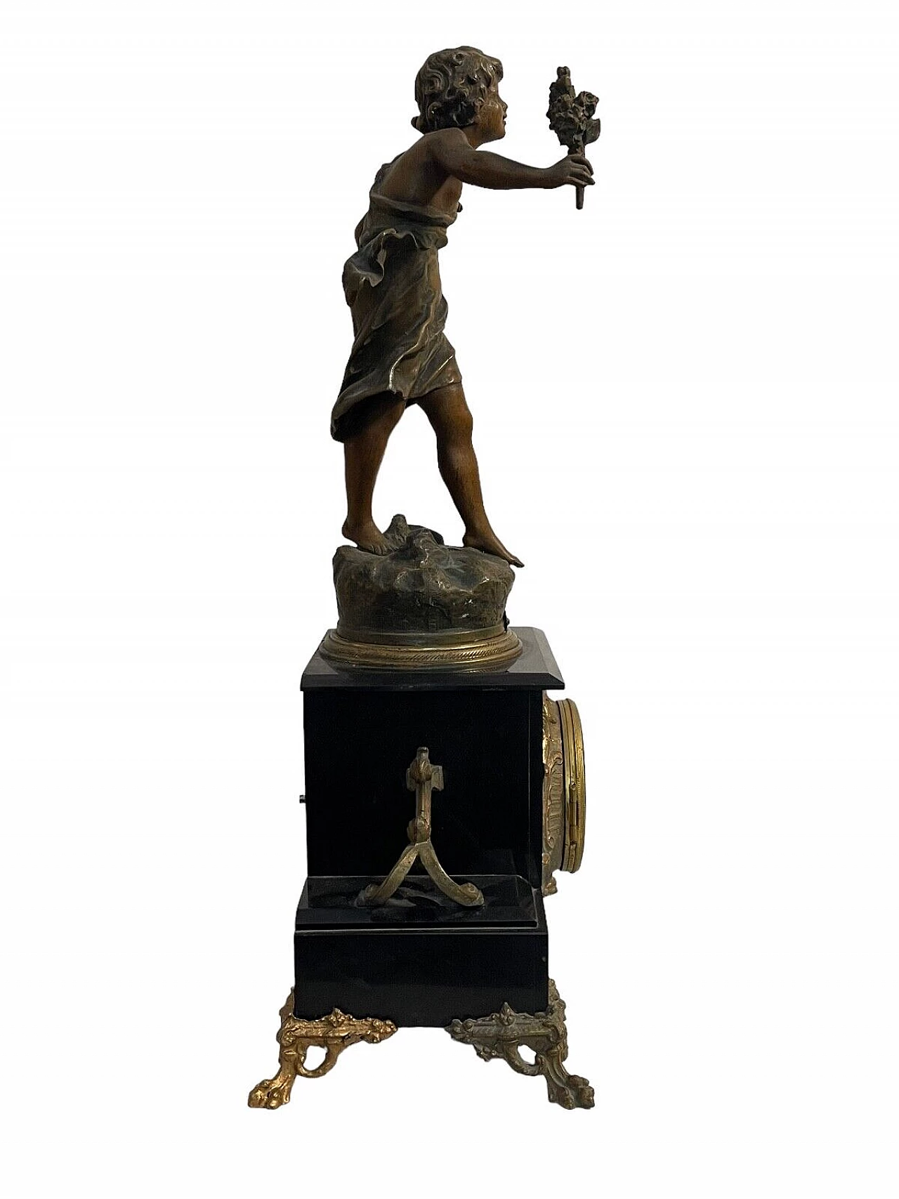 Marble table clock with bronze sculpture, late 19th century 4