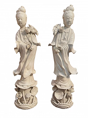 Pair of Chinese ceramic Guanyin sculptures, 19th century