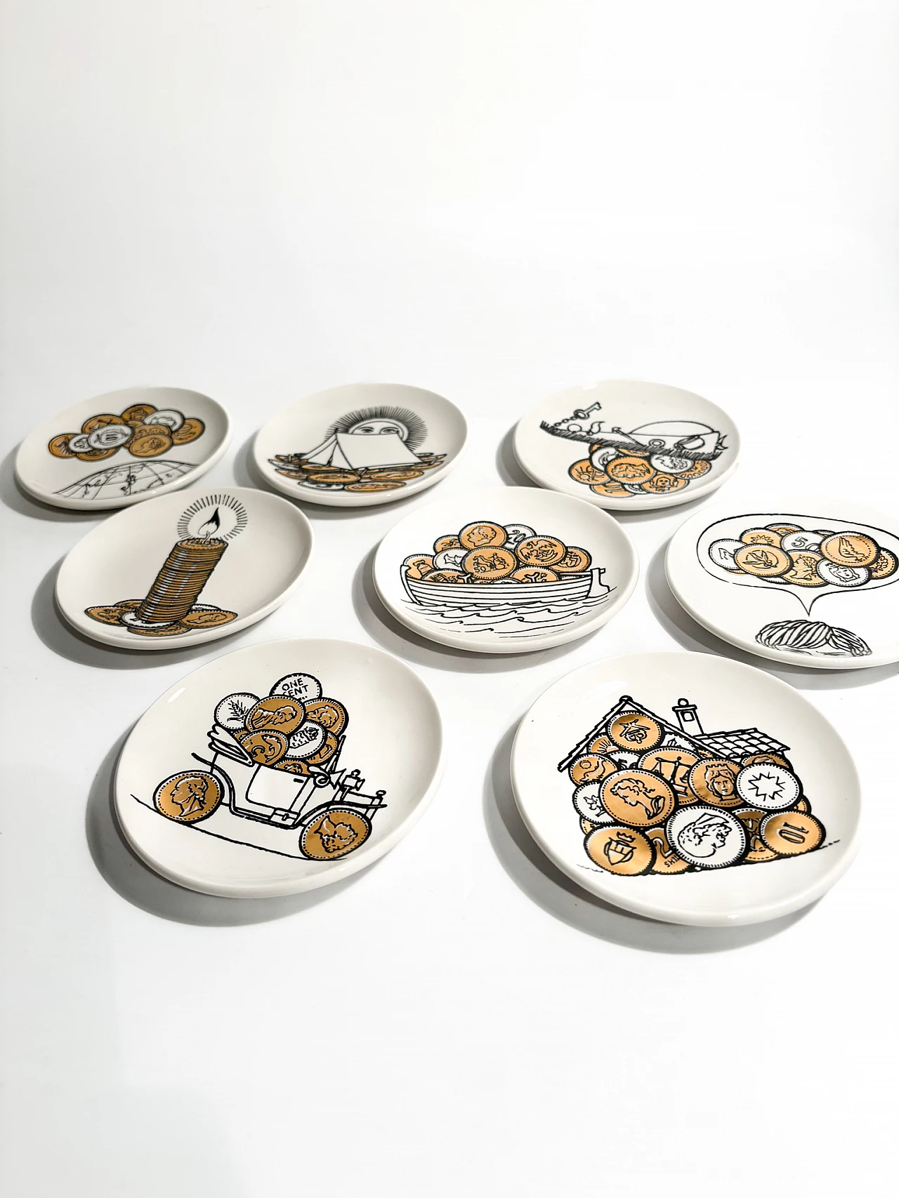 8 Porcelain coasters with decor by Fornasetti, 1960s 2