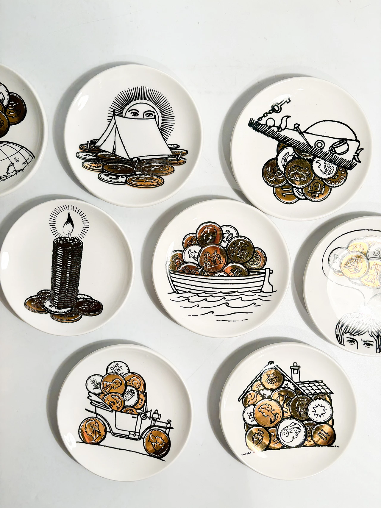 8 Porcelain coasters with decor by Fornasetti, 1960s 3