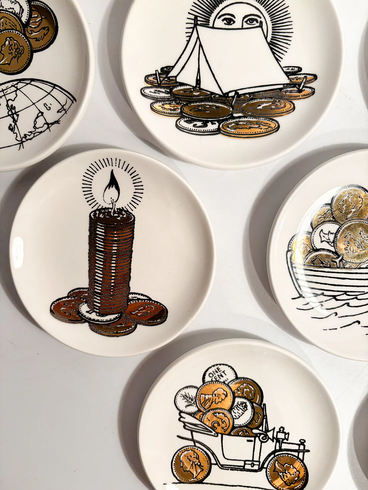 8 Porcelain coasters with decor by Fornasetti, 1960s 9