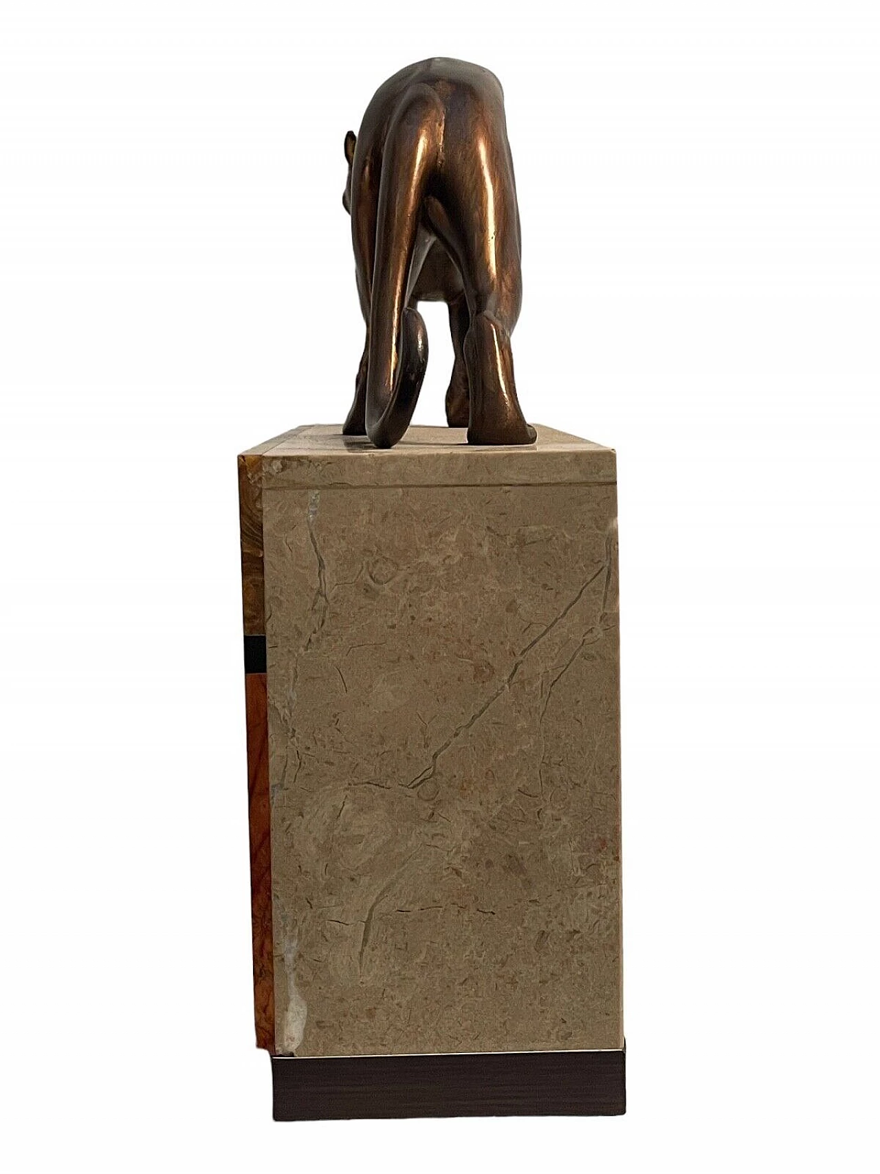 Art Deco marble and bronze table clock with panther, 1930s 3