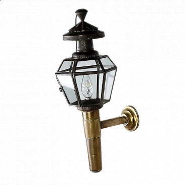 Lantern shaped wall light in glass and brass